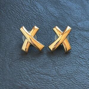 VTG Monet Gold-Tone Paloma Picasso Style X Cross Stud Earrings for Pierced Ears